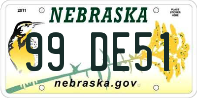 NE license plate 99DE51