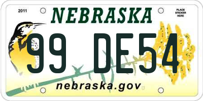 NE license plate 99DE54
