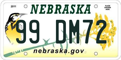 NE license plate 99DM72