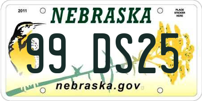 NE license plate 99DS25