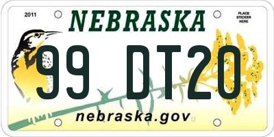 NE license plate 99DT20
