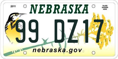 NE license plate 99DZ17