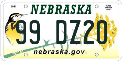 NE license plate 99DZ20
