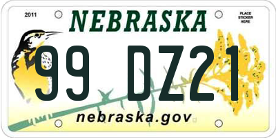 NE license plate 99DZ21