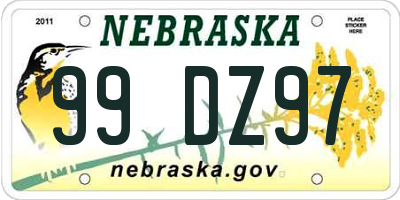 NE license plate 99DZ97