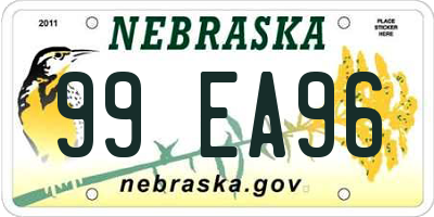 NE license plate 99EA96