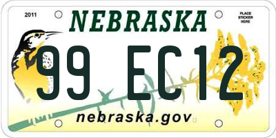 NE license plate 99EC12