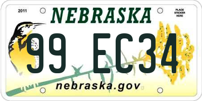 NE license plate 99EC34