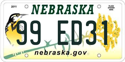 NE license plate 99ED31