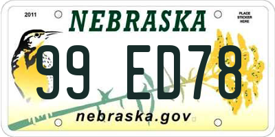 NE license plate 99ED78