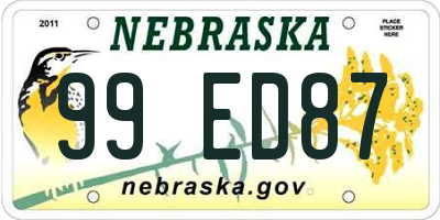 NE license plate 99ED87