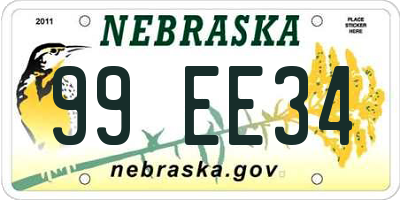 NE license plate 99EE34