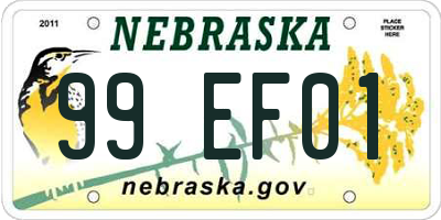 NE license plate 99EF01