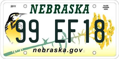 NE license plate 99EF18