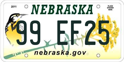 NE license plate 99EF25