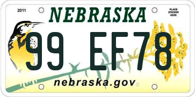 NE license plate 99EF78