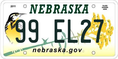 NE license plate 99EL27