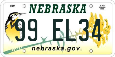 NE license plate 99EL34