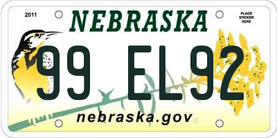 NE license plate 99EL92