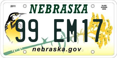 NE license plate 99EM17