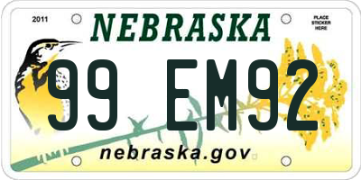 NE license plate 99EM92