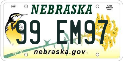 NE license plate 99EM97