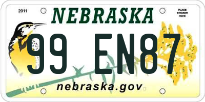 NE license plate 99EN87