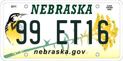 NE license plate 99ET16