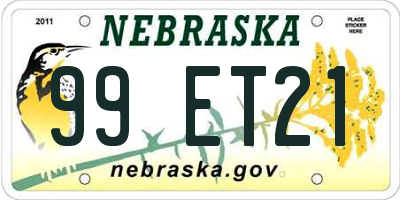 NE license plate 99ET21