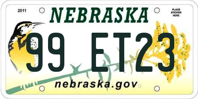 NE license plate 99ET23