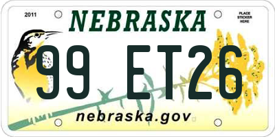 NE license plate 99ET26
