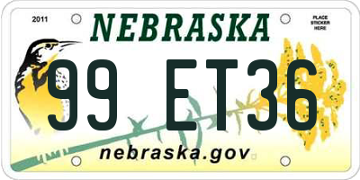 NE license plate 99ET36