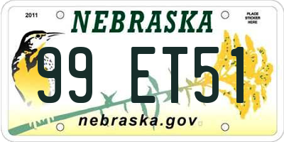 NE license plate 99ET51