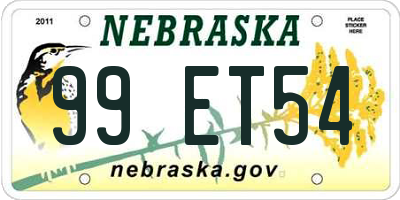 NE license plate 99ET54