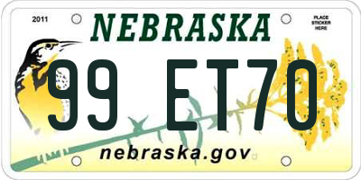 NE license plate 99ET70
