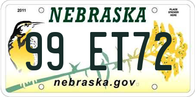 NE license plate 99ET72