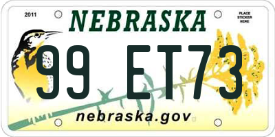 NE license plate 99ET73