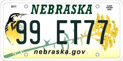 NE license plate 99ET77