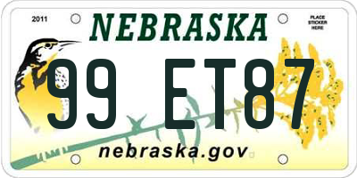 NE license plate 99ET87