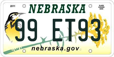NE license plate 99ET93