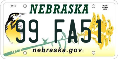 NE license plate 99FA51