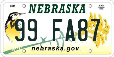 NE license plate 99FA87