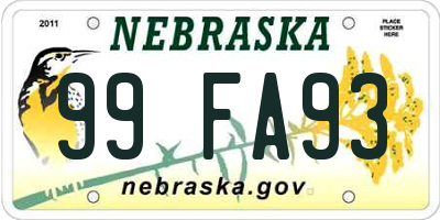 NE license plate 99FA93