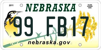 NE license plate 99FB17