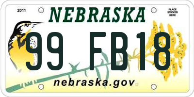 NE license plate 99FB18