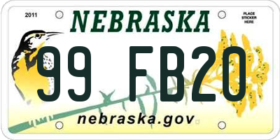 NE license plate 99FB20