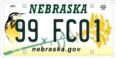 NE license plate 99FC01