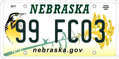 NE license plate 99FC03