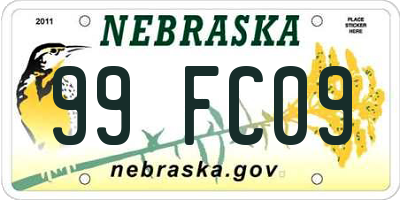 NE license plate 99FC09