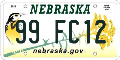 NE license plate 99FC12